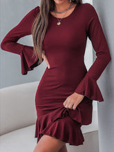 Women's Dresses Round Neck Long Sleeve Slim Fit Ruffle Dress